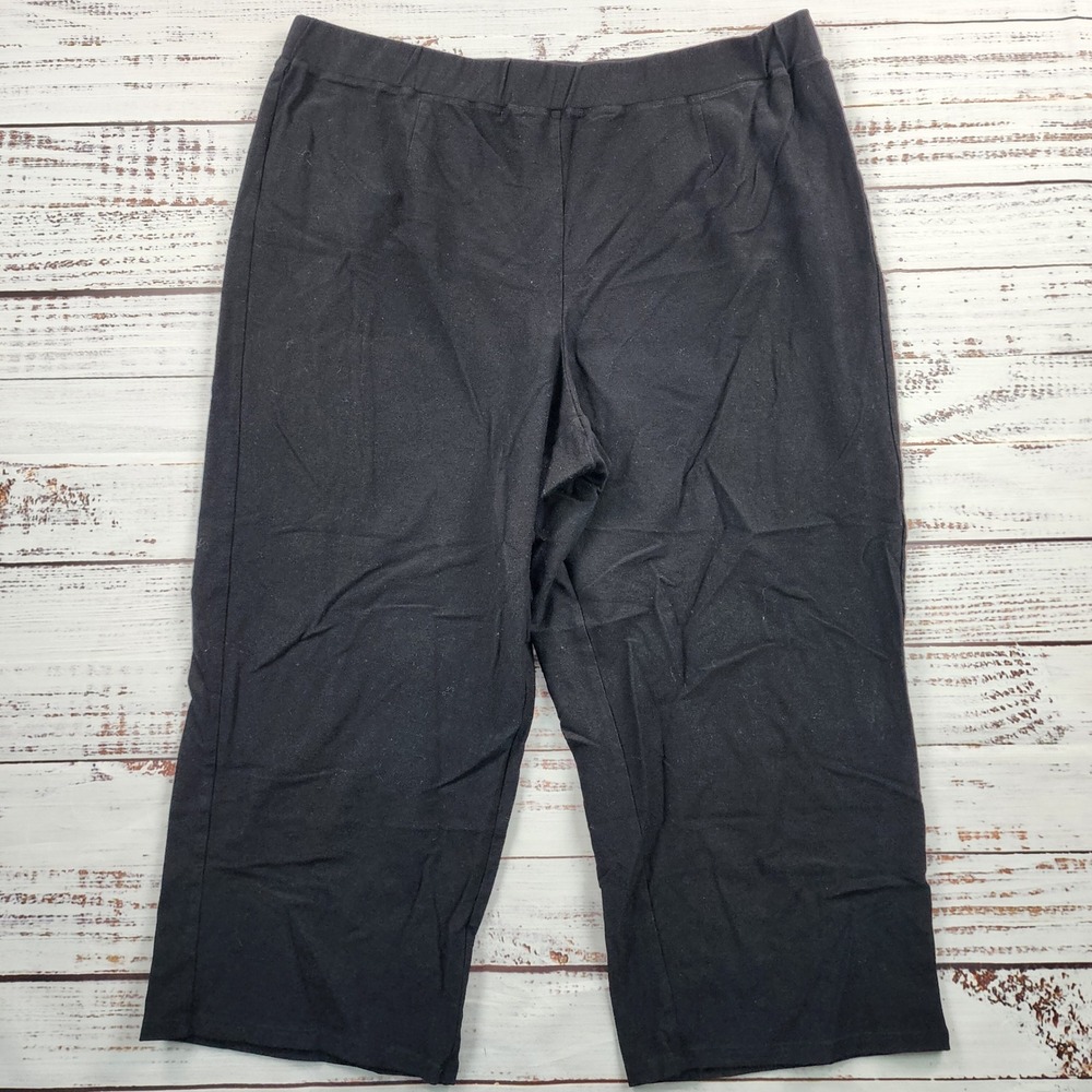 Eileen Fisher Woman 1X Black Stretch Pull On Cropped Pants Capris Made in USA